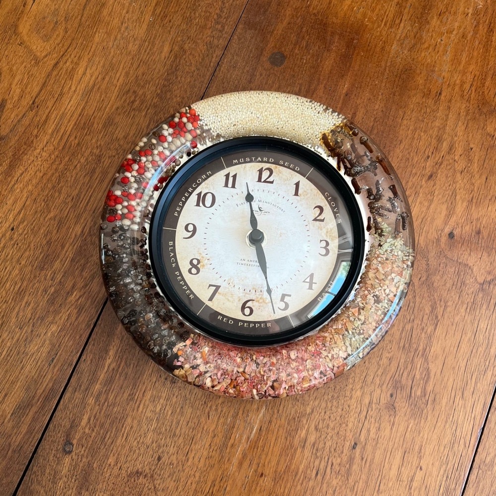 Vintage 1970s Resin Spice Wall Clock Lucite Retro Mid Century Kitchen Decor